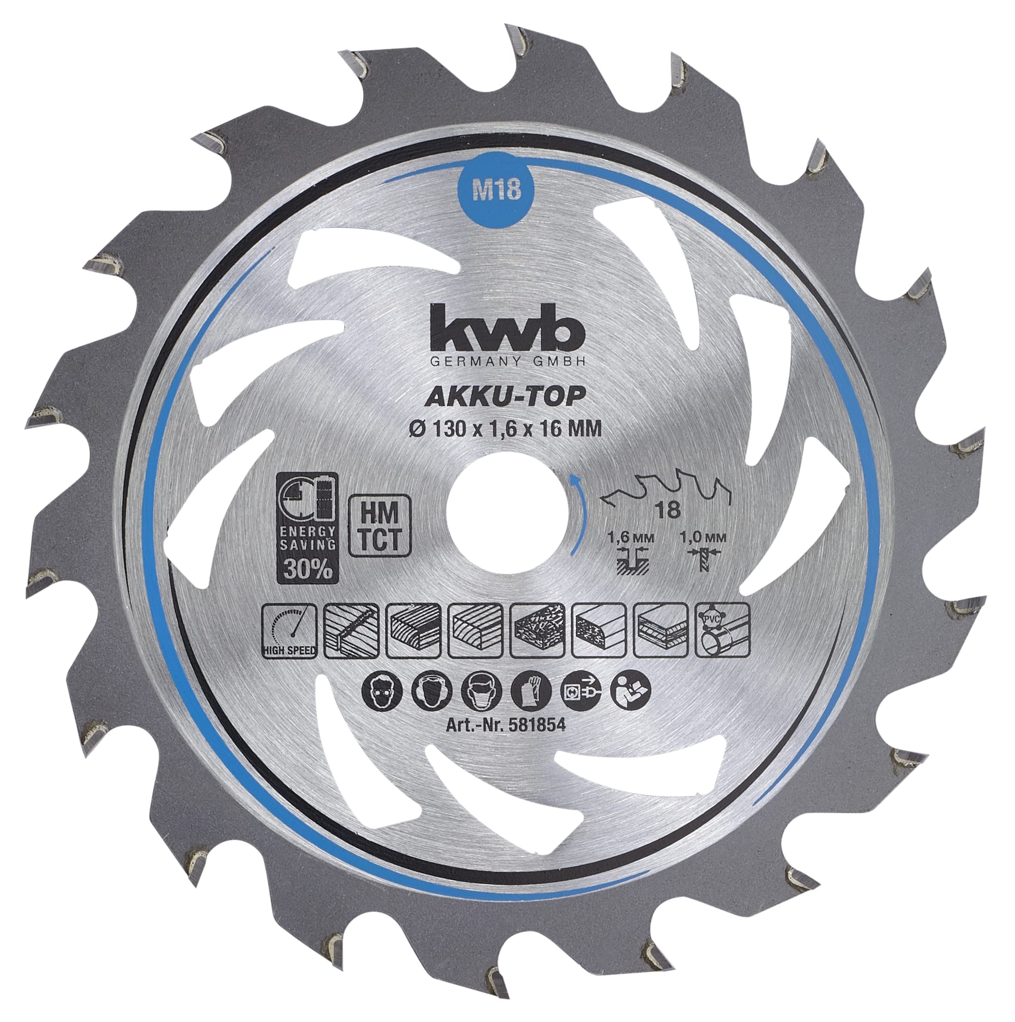 kwb 130mm Circular Saw Blade for Smooth Cuts, Designed for Cordless Tools, Suitable for Soft and Hardwood, MDF, and Chipboard