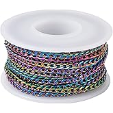 16.4 Feet Stainless Steel Curb Chain Colorful Unwelded Twisted Cable Necklace Chain Link with Spool 3x4.5mm for Bracelet Jewelry Making