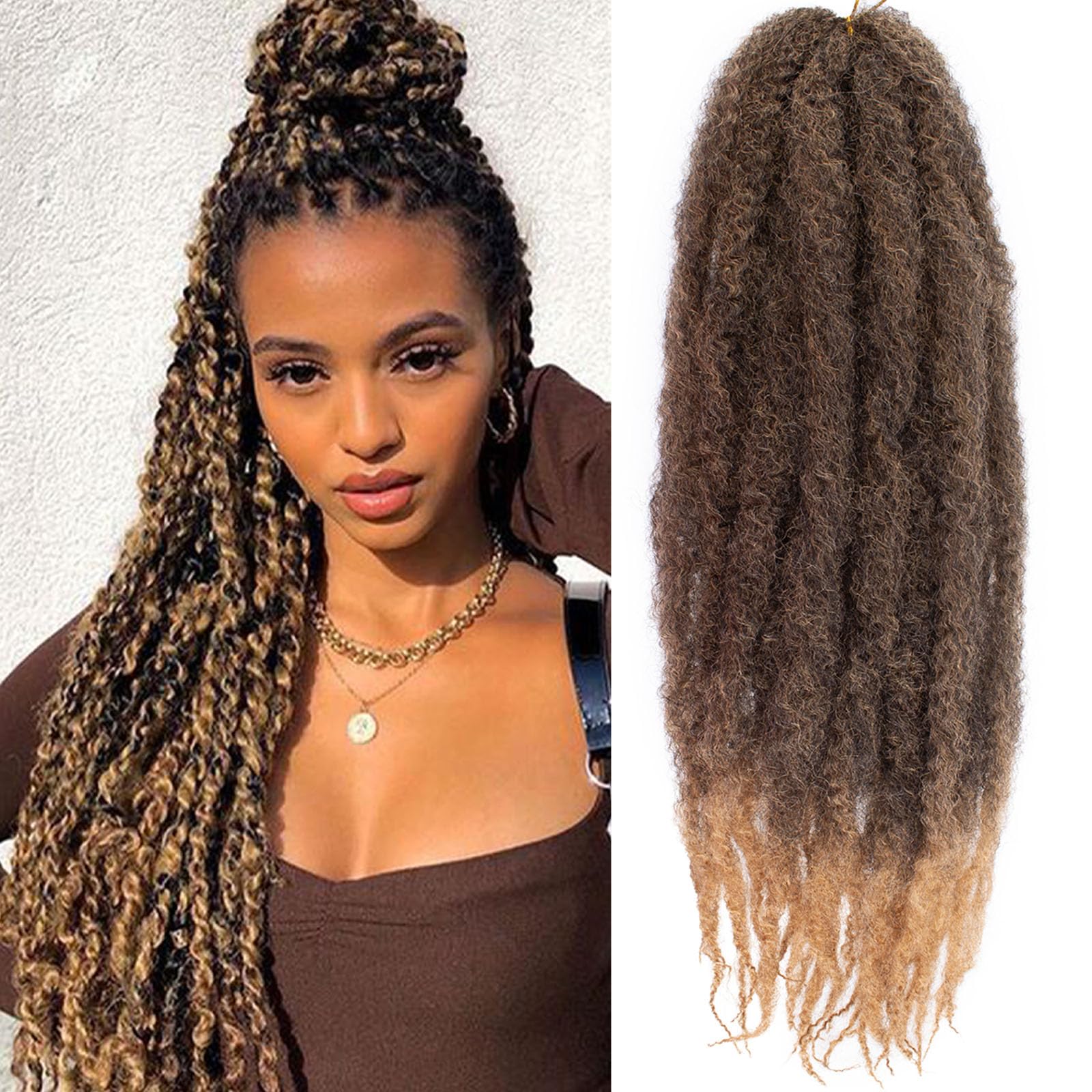 Samtress 8 Packs Marley Twist Braiding Hair 24 Inch Ombre Springy Afro Kinky Twist Crochet Hair Curly Marley Braiding Hair for Faux Locs Crochet Braids Hair Extensions (#T27) — image 1