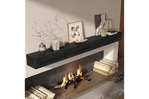 Fun Memories 72" Fireplace Mantel, 5" Thick Wall Mounted Shelves for Over Fireplace, Solid Wood Farmhouse Long Floating Shelves, Handcrafted Wooden Fireplace Mantle, 72" x 8" x 5" - Black