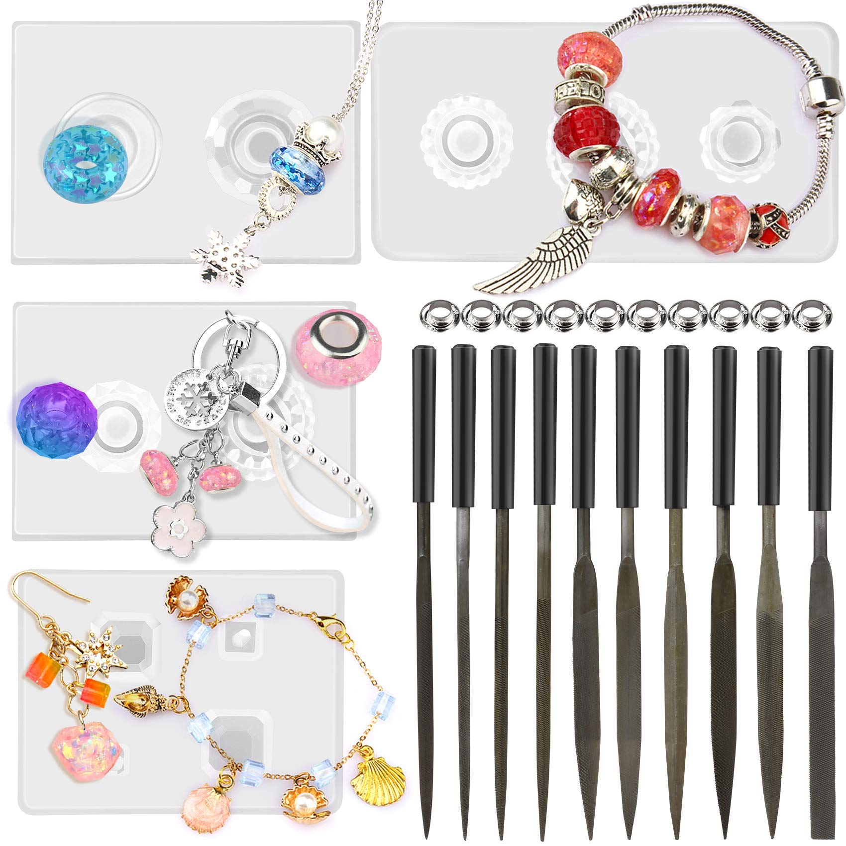 musykrafties Faceted Beads Silicone Moulds Jewellery Making Kit Set 24-Count with Eyelets & Trimming Files