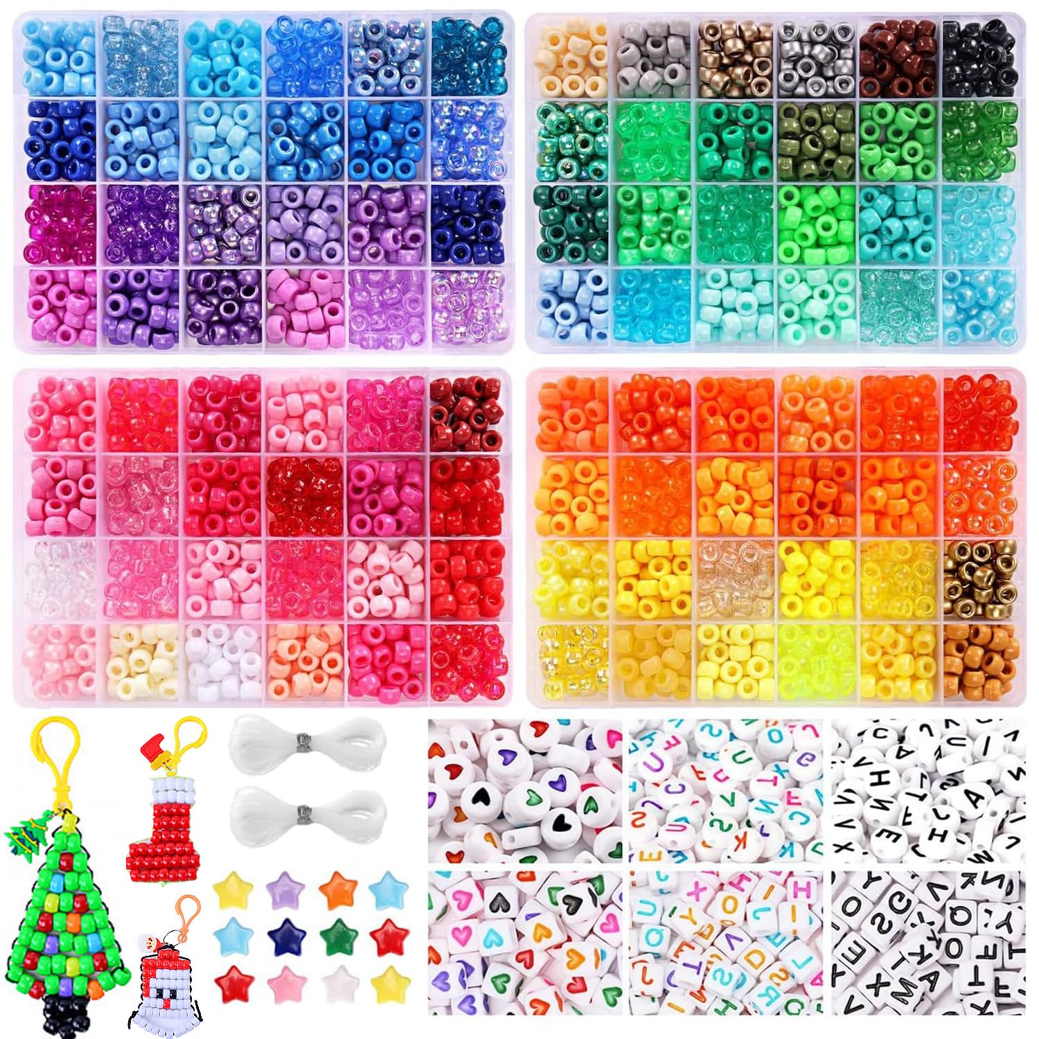 MAISKIEN 3250 Pony Beads, 800 Letters Beads, 2400 pcs 96 Colors Hair Ceads for Friendship Bracelet Making Kit, Colour Bead, DIY Craft Beads Kit Used to Make Festival Accessories Blessing Gifts