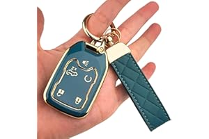 OLLEN 5-Button TPU Key Fob Cover, Fit for GMC Acadia 2017-2024, for Terrain 2018-2024, Fit for Sierra 2019-2024, for Chevy Silverado 2019-2022, Full Protection Soft TPU Key Case, with Keychain, Blue
