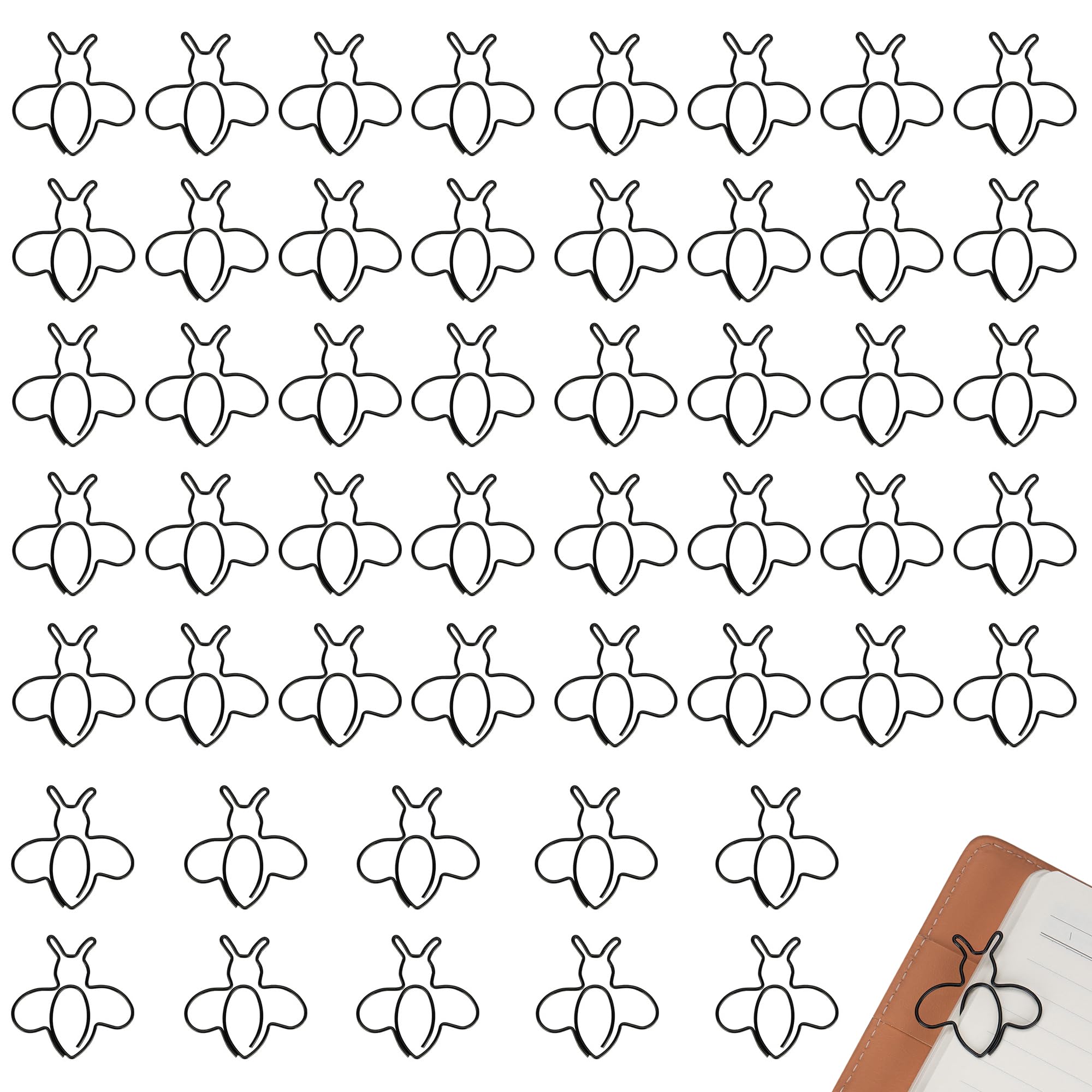 CAIRIAC Creative Bee Paperclips, Bookmarks, Office School Supplies (50Pcs, Black)