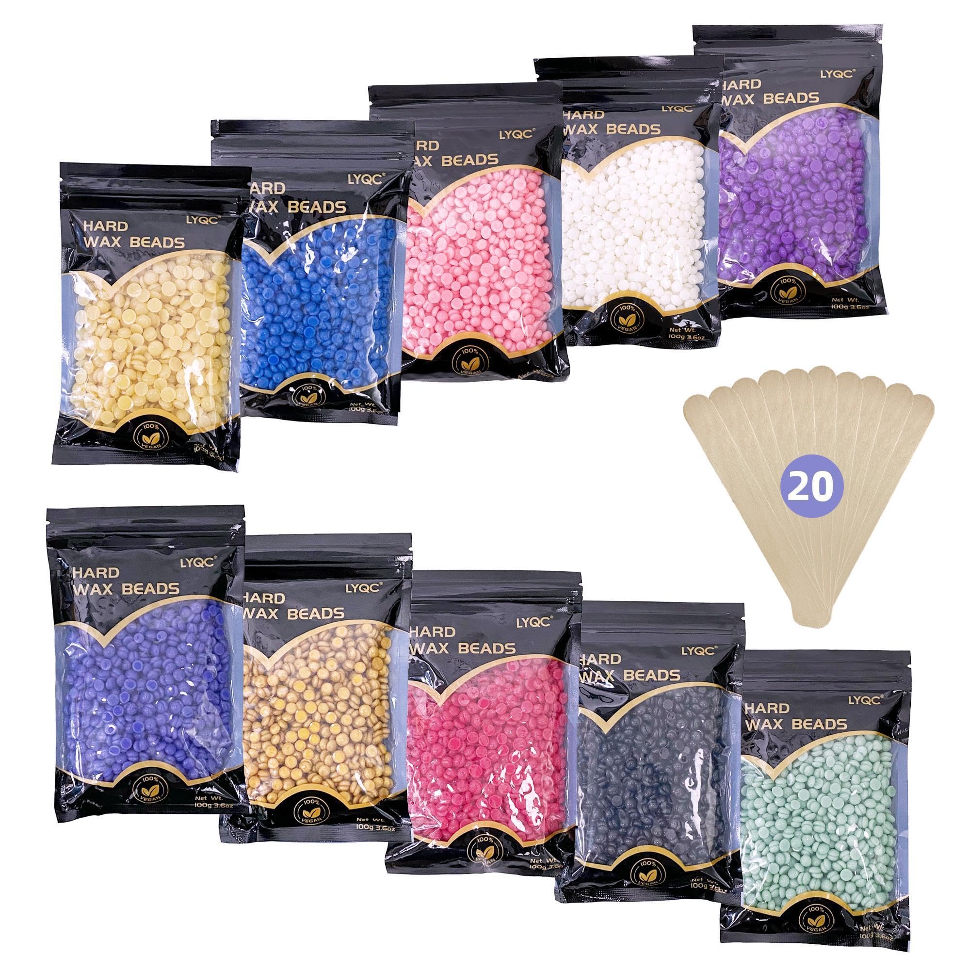 LYQC 2.2lbs Hair Removal Wax Beads, Professional Hard Wax Beads 1000g, with 20 Applicators, Suitable for Full Body, Painless Gentle Wax Bead Hair Removal for Men and Women
