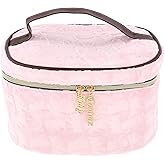 Juicy Couture Pink Makeup Bag Cosmetics Organizer Large Oval Velour Pattern | Travel Essentials Train Case