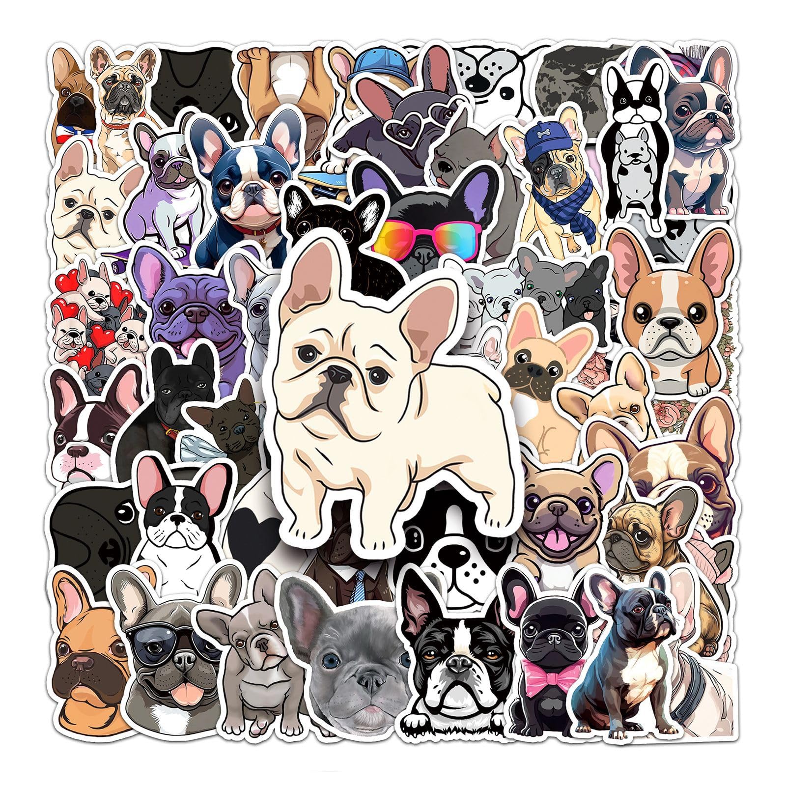 50 Pcs French Bulldog Vinyl Stickers,Bulldogs Graffiti Stickers,Vinyl Waterproof Sticker for Kids Teens Girls,for Phone Laptop Bottles Skateboard Computer Phone Luggage Guitar Gifts Sticker