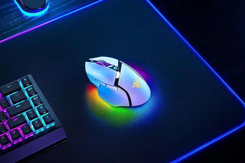 Basilisk V3 Pro 35K - Rato de Gaming Ergonómico Sem Fios Totalmente Personalizável com RGB Cromático - Sensor Ótico 35K (Volante Configurável, 13 Controlos Personalizáveis) Branco