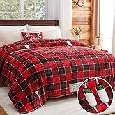 Electric Heated Blanket King Size, 90X100 Christmas Blanket with Dual Control&10 Heats Levels&Timer for Bed,Large Red Plaid Soft Sherpa Heating Blankets Warmer Gifts for Grandma Women Adults