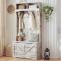 HOOBRO Hall Tree with Bench and Shoe Storage, Entryway Bench with Coat Rack and Shoe Cabinet, Flip-Down Cabinet Door, Coat Ra