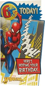 UK Greetings Marvel 6th Birthday Card Boy Spider-Man Badge Design 121x229mm FSC view 5