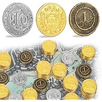 Byhoo 30 PCS Metal DND Coins, 1.2" Gold Silver Copper Tokens with Face Value for Board Game and Tabletop RPG, Fantasy Metal C