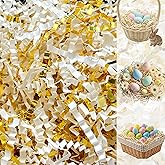 1 LB White Gold Crinkle Cut Paper Shred Filler Packaging for Gift Wrap, Boxes Basket Filler,Wedding Birthday Christmas Easter