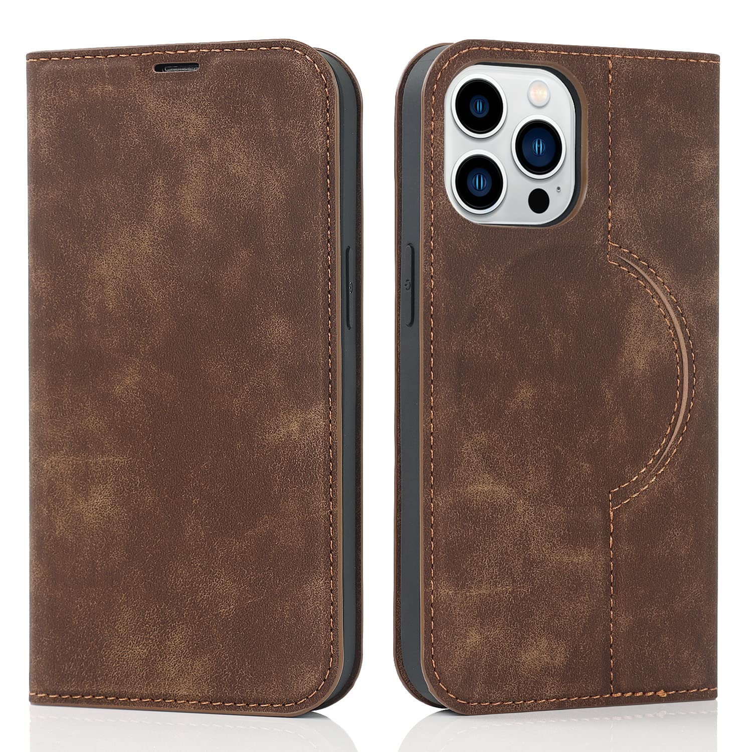 QLTYPRI Wallet Case for iPhone 14 Pro (6.1 inch) Compatible with Magsafe Charger, Magnetic Flip Folio PU Leather Phone Case with RFID Blocking Card Holder Slots Kickstand Shockproof Cover - Brown — image 1