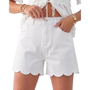 luvamia Jean Shorts Womens High Waisted Stretchy Scalloped Hem Denim Jorts
