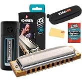 Hohner Harmonica 532 Blues Harp MS - Key of F Bundle with Zip Case, Harmonica Beginner Manual, and Austin Bazaar Polishing Cloth