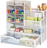 Marbrasse Mesh Desk Organiser Multifunctional Pen Holder White 26x23x10 cm