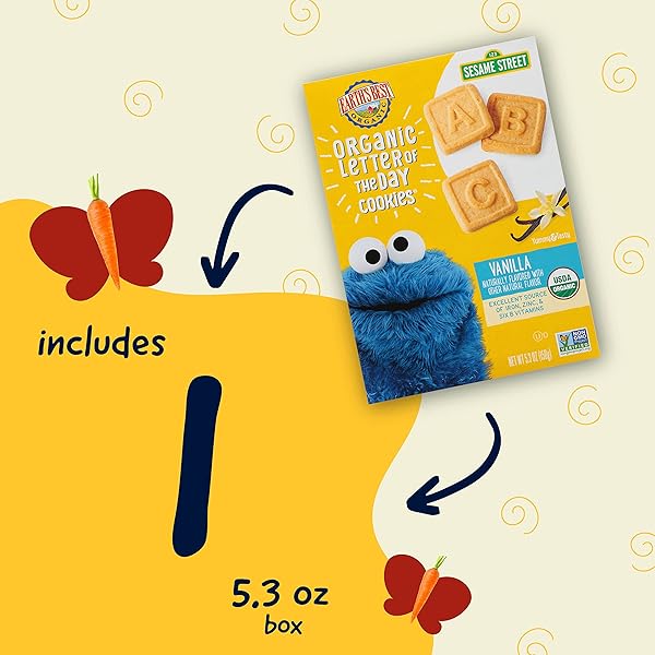 EARTH’S BEST SESAME STREET ORGANIC LETTER OF THE DAY COOKIES VERY VANILLA — 5.3 OZ