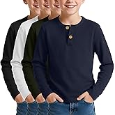 LessonZoo 4 Pack Boy's Long Sleeve Henley Shirts, Waffle Thermal Cotton Blend Tops Fall Winter Breathable Tees 5-14 Years