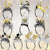 Mega-L 10Pcs New Year Headbands, 2026 Happy New Year Party Supplies Favors, Gold Black Silver Headwear for Adult Women, Glitter Photo Booth Props Holiday Headwear for Happy Eve Party Celebration 2026