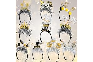 MEGA-LOOPOLIS Mega-L 10Pcs New Year Headbands, 2026 Happy New Year Party Supplies Favors, Gold Black Silver Headwear for Adult Women, Glitter Photo Booth Props Holiday Headwear for Happy Eve Party Celebration 2026