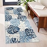 Wonnitar Tropical Washable Runner Rug 2x4.3, Non-Slip Monstera Leaf Blue Kitchen Rug Runner, Soft Low Pile Laundry Room Carpe