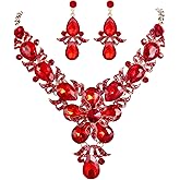 EVER FAITH Rhinestone Crystal Elegant Wedding Flower Leaf Teardrop Necklace Earring Set