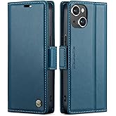 SINIANL Compatible with iPhone 15 Plus Wallet Case with RFID Blocking for Women Men Card Holder Magnetic Clasp Kickstand Leather Folio Case for iPhone 15 Plus Blue