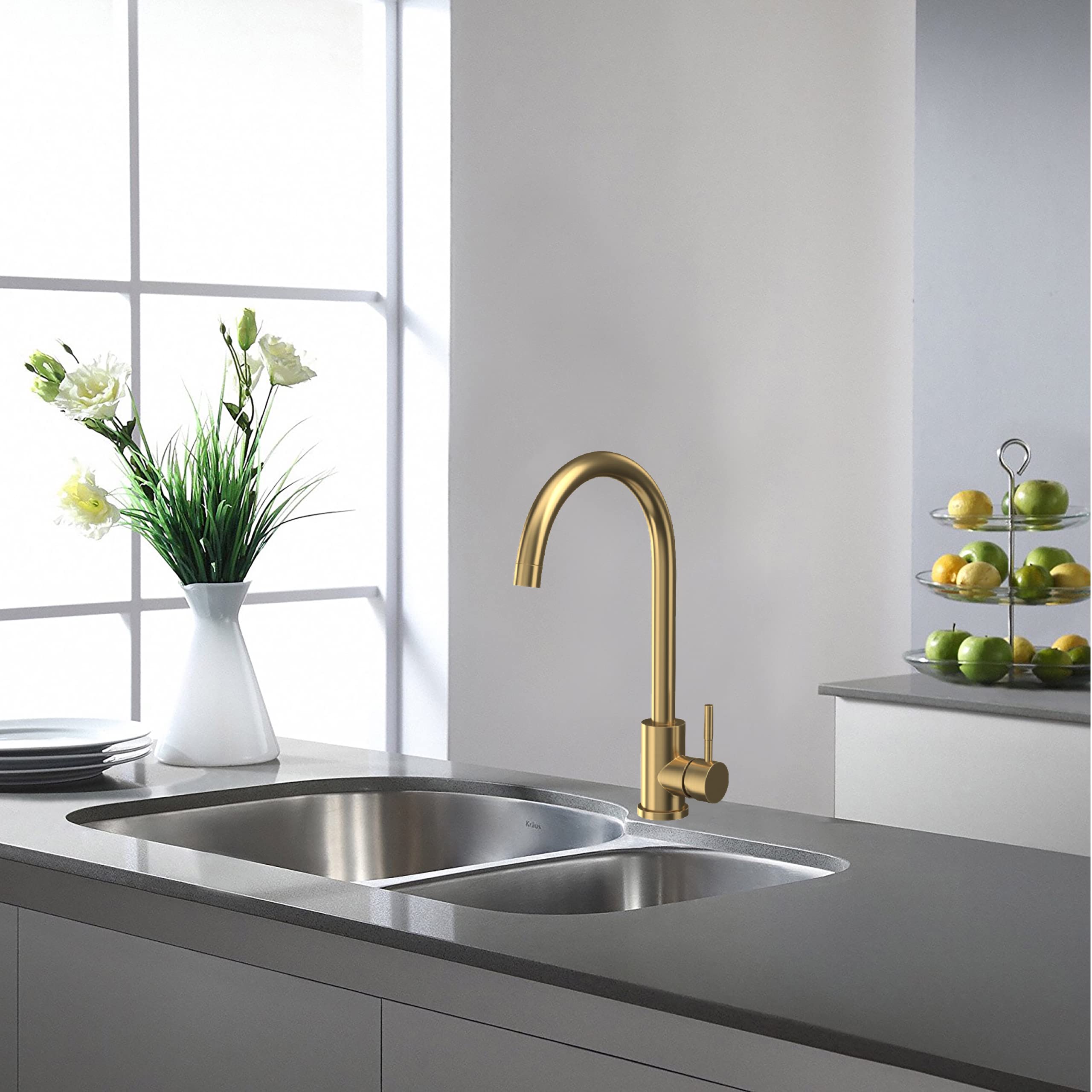 Keenware KKT-444 Kilburn Contemporary Monobloc Kitchen Mixer Tap: Brushed Brass
