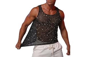 FEOYA Sequin Tank Top for Men's Metallic Sparkle Glitter Sleeveless Tank Shirts One Size