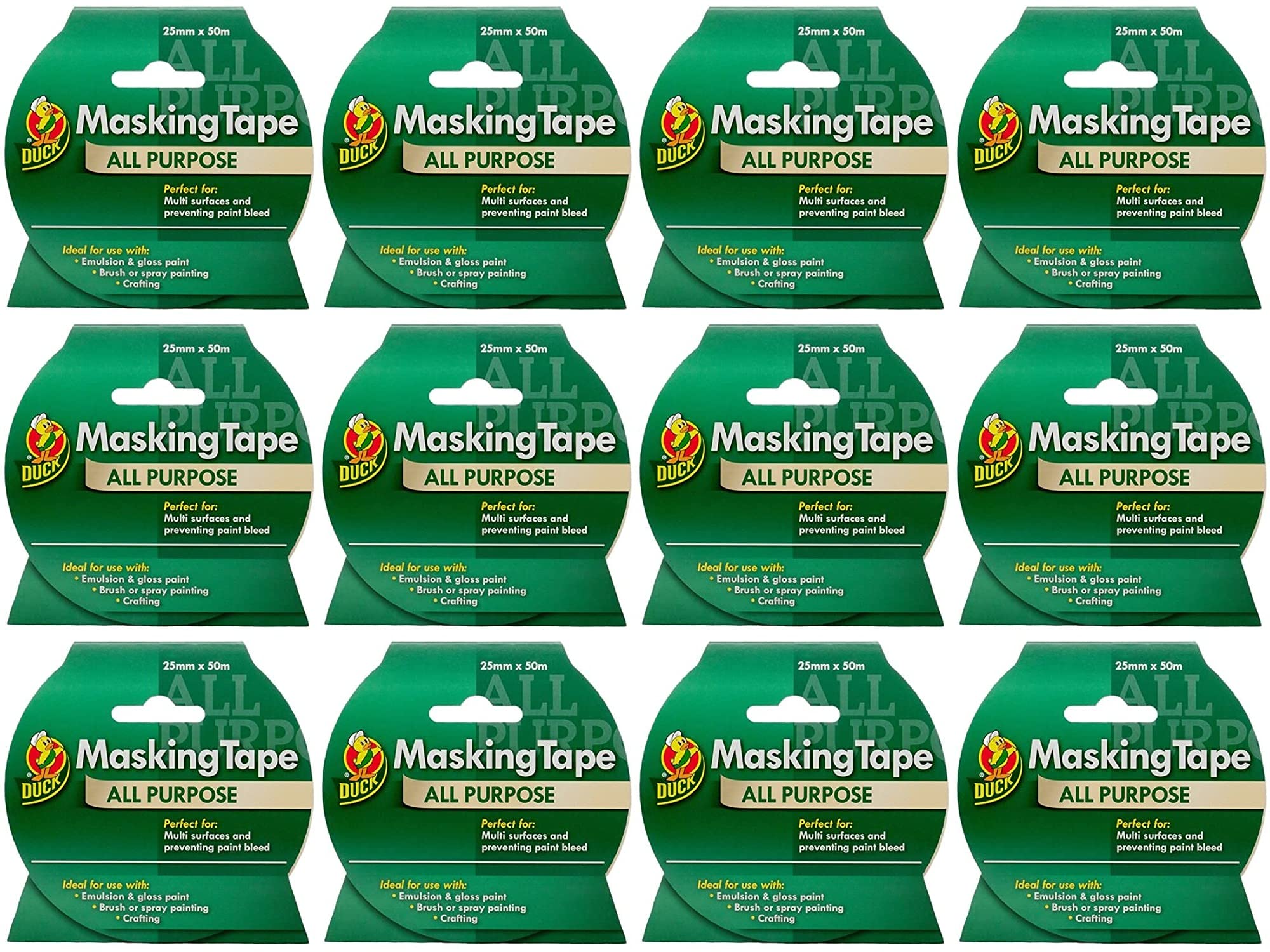 Duck Tape 232317.12 All Purpose Masking Tape 25mm x 50m, Pack of 12, Beige