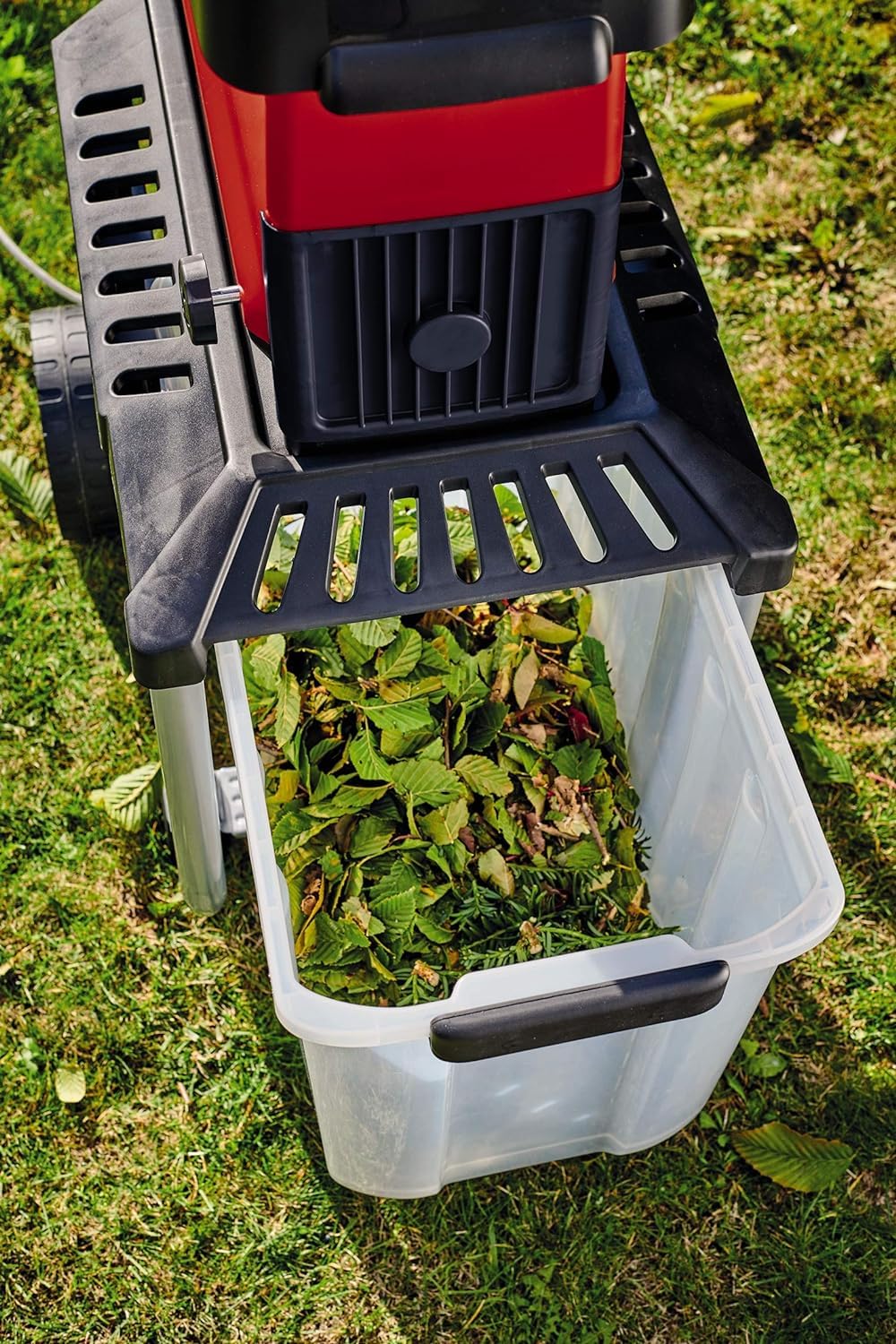 Einhell Elektro-Leisehäcksler GC-RS 60 CB (2800 W, max. 45 mm Aststärke, Schneidwalze, große Trichteröffnung, Drehrichtungsumschalter, transparente 60 L Fangbox, integrierter Sicherheitsschalter) 3