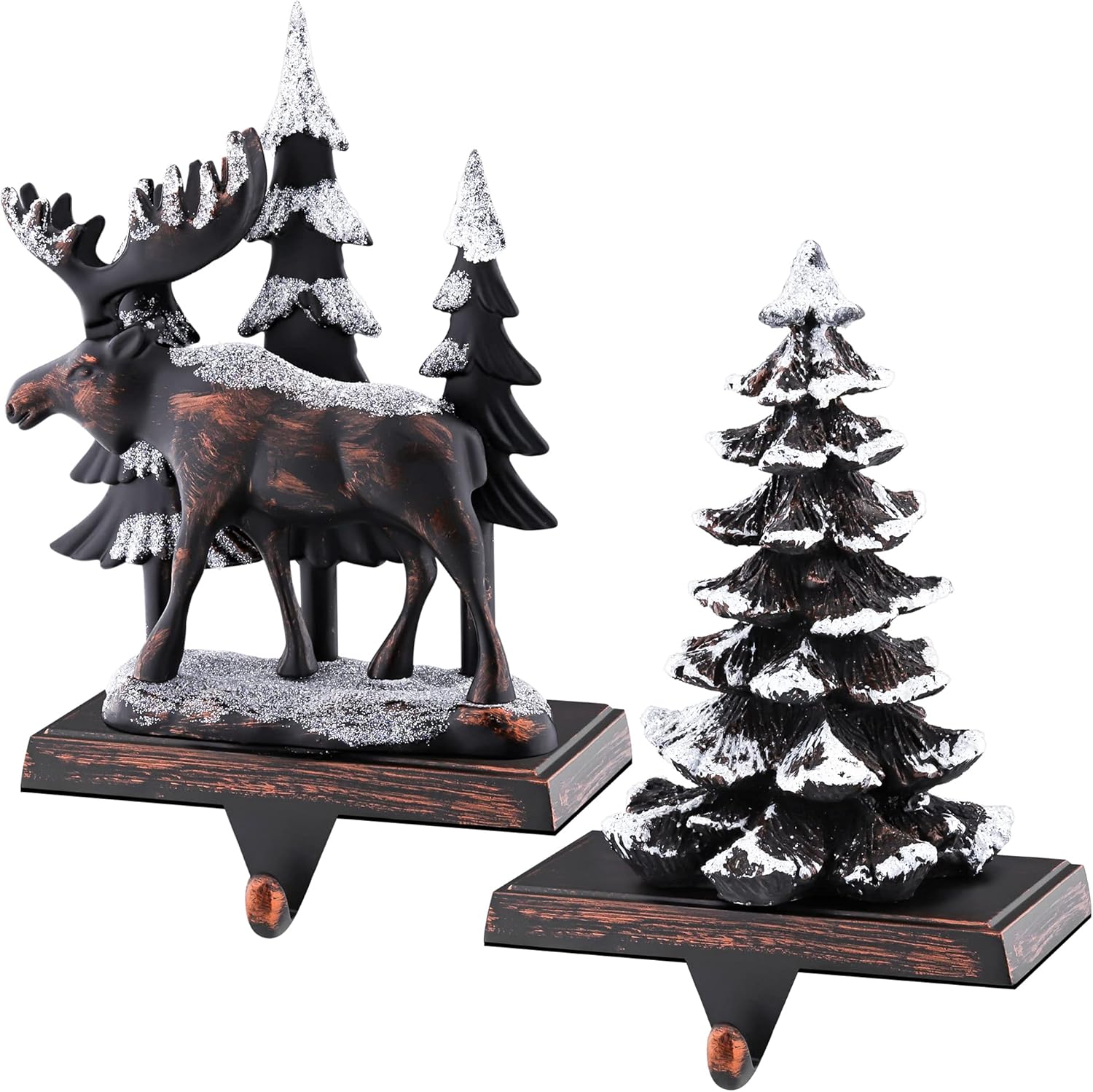 Ornament Hooks - MCEAST 2 Pack Christmas Stocking Holders Reindeer and Christmas Tree with Snowflake Christmas Stocking Hangers Clips Mantle Hooks for Christmas Decoration