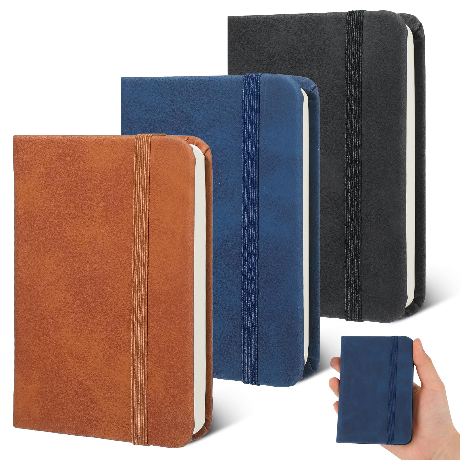 Radsocken 3 Pack PU Leather Note Pad with Elastic Band, A7 Pocket Size Mini Notebook (3 * 100 Sheets)