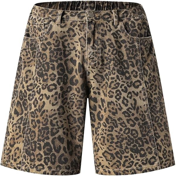 Ponitrack Unisex Leopard Jorts Women Baggy Cheetah Shorts