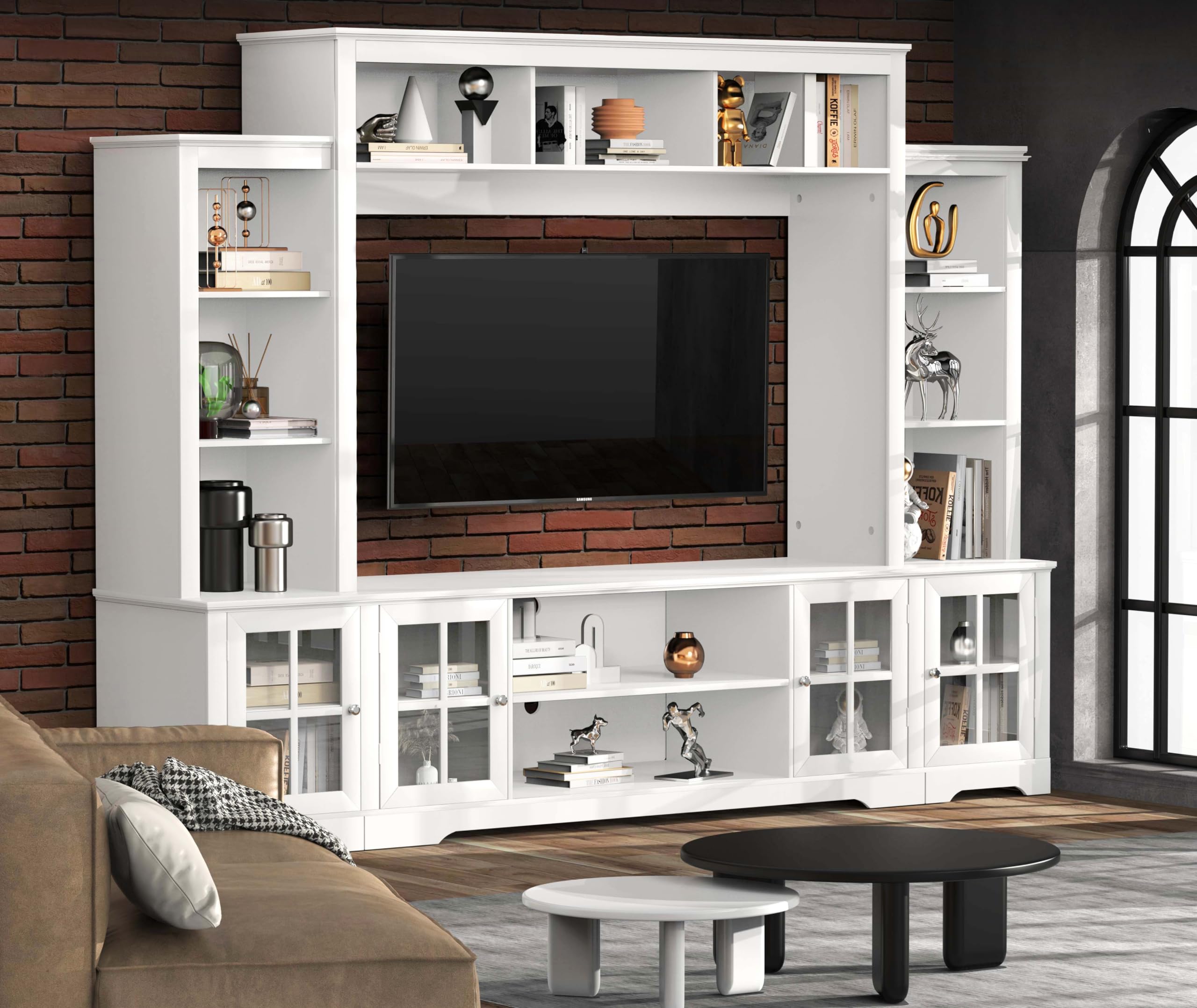 Photo 1 of **INCOMPLETE SET/MISSING BOX**Tatub Large Wall Unit Entertainment Center with Storage, Modern TV Entertainment Center with Bookshelves and Bridge Cabinet, Living Room Tall Bookshelf with Storage, 65.7" Wide for TV Placement, White