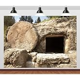 CORFOTO 7x5ft Fabric Empty Tomb of Jesus Backdrop He is Risen Jesus Resurrection Background for Religious Christian Church Decor Easter Scene Photo Props