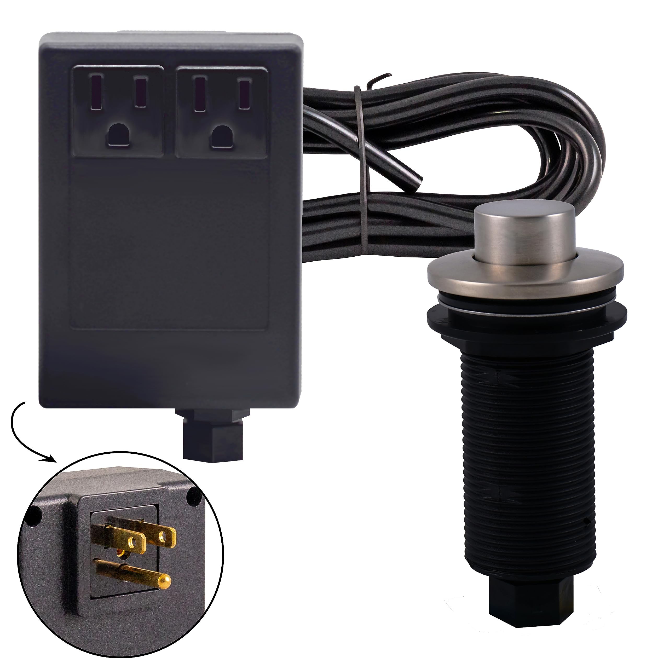 Westbrass ASB-2RB3-20 Sink Top Waste Disposal Air Switch and Dual Outlet Control Box, Raised Button, Stainless Steel