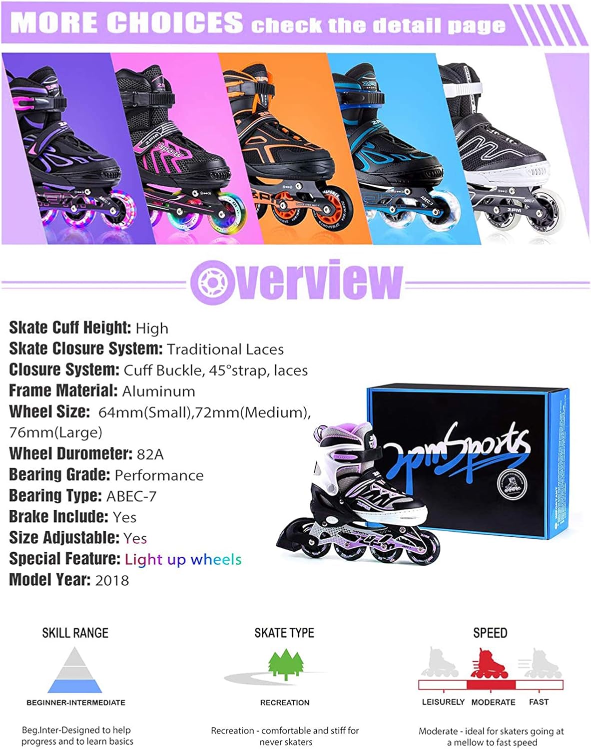 2PM SPORTS Cytia Pink Girls Adjustable Illuminating Inline Skates with Light up Wheels, Fun Flashing Beginner Roller Skates for Kids : Sports & Outdoors