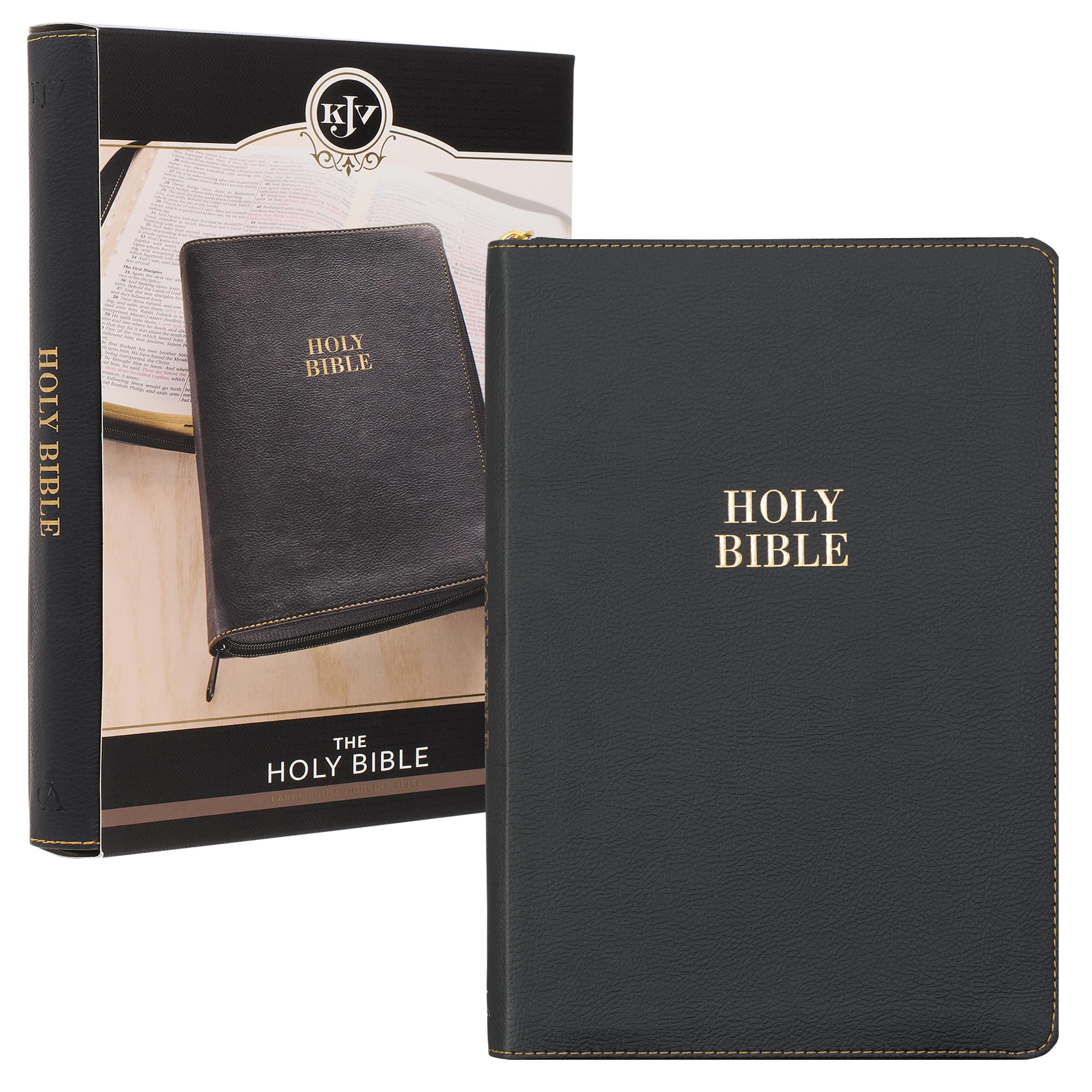 KJV Holy Bible, Thinline Large Print Faux Leather Red Letter Edition Thumb Index & Ribbon Marker, King James Version, Black, Zipper Closure (KJV Thinline LP Editions) KJV Holy Bible, Thinline Large Print Faux Leather Red Letter Edition Thumb Index & Ribbon Marker, King James Version, Black, Zipper Closure (KJV Thinline LP Editions) Imitation Leather