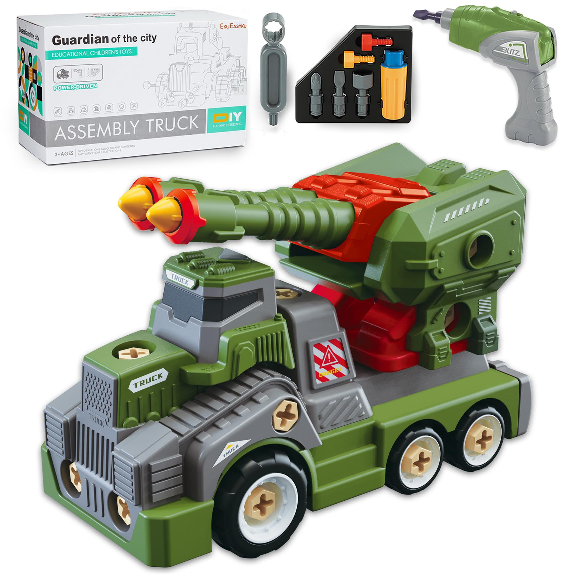 Photo 1 of EKU EASYKU 11inches Large Take Apart Trucks Army Toys for Boys Girls Kids 3-10 Year Old Missile Vehicles Anti Aircraft Trucks Toys with Electric Drill Assembly Toy