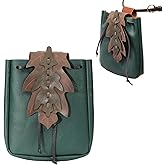 PROCOS Renaissance Belt Pouch Coins Purse Drawstring PU Leather Leaf Medieval Waist Bag for LARP Ren Faire