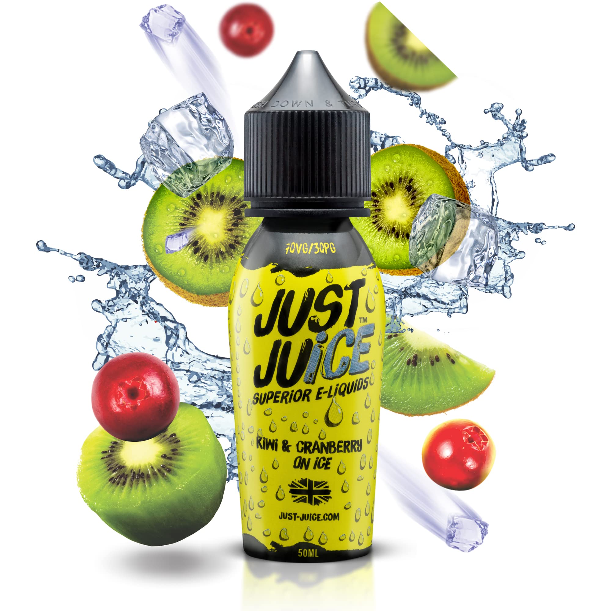 Just Juice Vape Liquid with No Nicotine, 50ml 0mg Shortfill Eliquid, 70/30 Vape Juice in 60ml Bottle, Space for 10ml of Nicotine Shot or Nic Salts, Fruity E Liquid, Kiwi & Cranberry Ice
