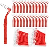 RAYITO 50pcs Interdental Brushes Red Soft Non-Slip Handle Angled Head