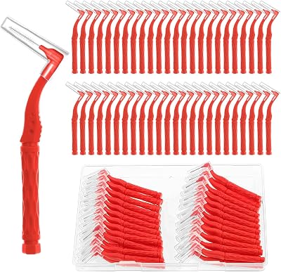 RAYITO 50pcs Interdental Brushes Red Soft Non-Slip Handle Angled Head