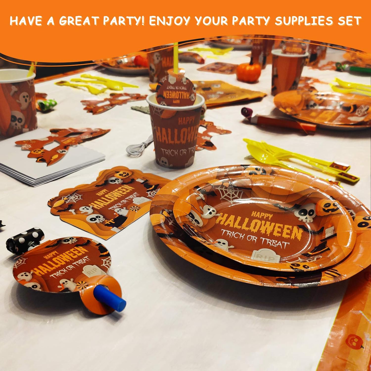 Halloween Party Supplies for kids - Perfect Halloween Party Supplies Pack for Spooky Halloween Themed Parties, Disposable Tableware Kit for 6 People, includes 78 pieces of party accessories: Toys & Games