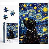 300 Piece Starry Night Cat Puzzle for Adults, Van Gogh Style Jigsaw Puzzle | 15 x 10 in Finished Size Cute Black Cats and Van Gogh Style Starry Night,, Relaxing Gift Puzzle for Women &amp; Cat Art Lovers