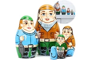 AEVVV Fishermen Russian Nesting Dolls Set 5 pcs - Cute Matryoshka Dolls for Fishing Decor - Fishing Gifts for Men - Russian Dolls with Fishing Decorations