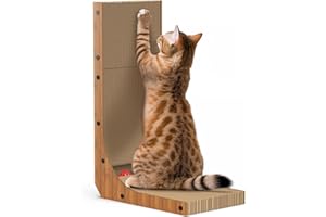 BUFORT L Shape Cat Scratcher, Cat Scratching Pads with Multiple Cat-Friendly Features.Durable, Easy to Assemble, Cat Scratching Cardboard with Ball Toy for Indoor Cats, Large Size