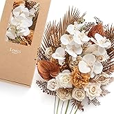 Ling's moment Fake Flowers Box, Faux Artificial Greenery Stems Foam Roses Anthurium Silk Orchid Hibiscus Fabic Flower for Centerpieces Bouquet Wedding Vase Decorations, White & Brown, Deluxe Combo